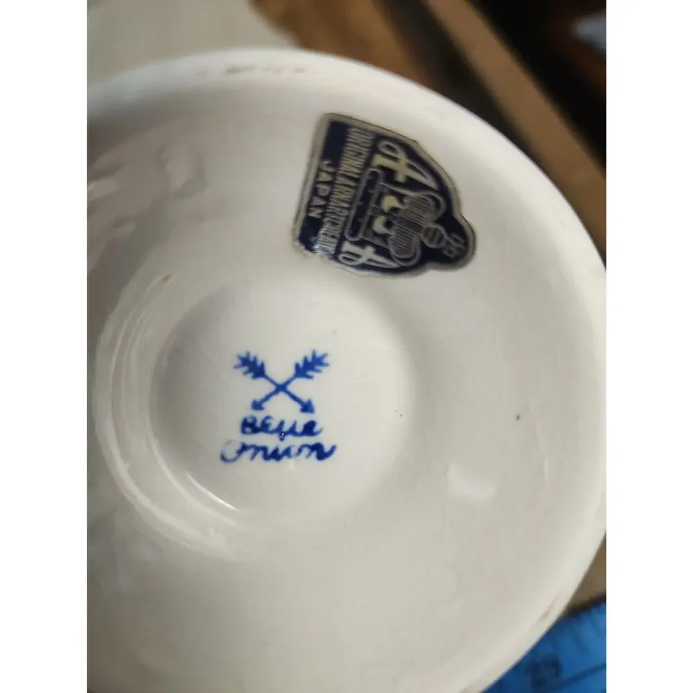 Vintage Arnart Blue Onion Jam Jar Japan Porcelain Lidded Condiment Jar
